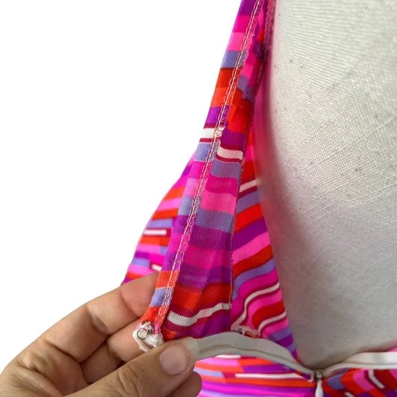 Vintage 60s Catalina Pink Stripe Halter Pool Party Full Length Dress 6 - Picture 6 of 11